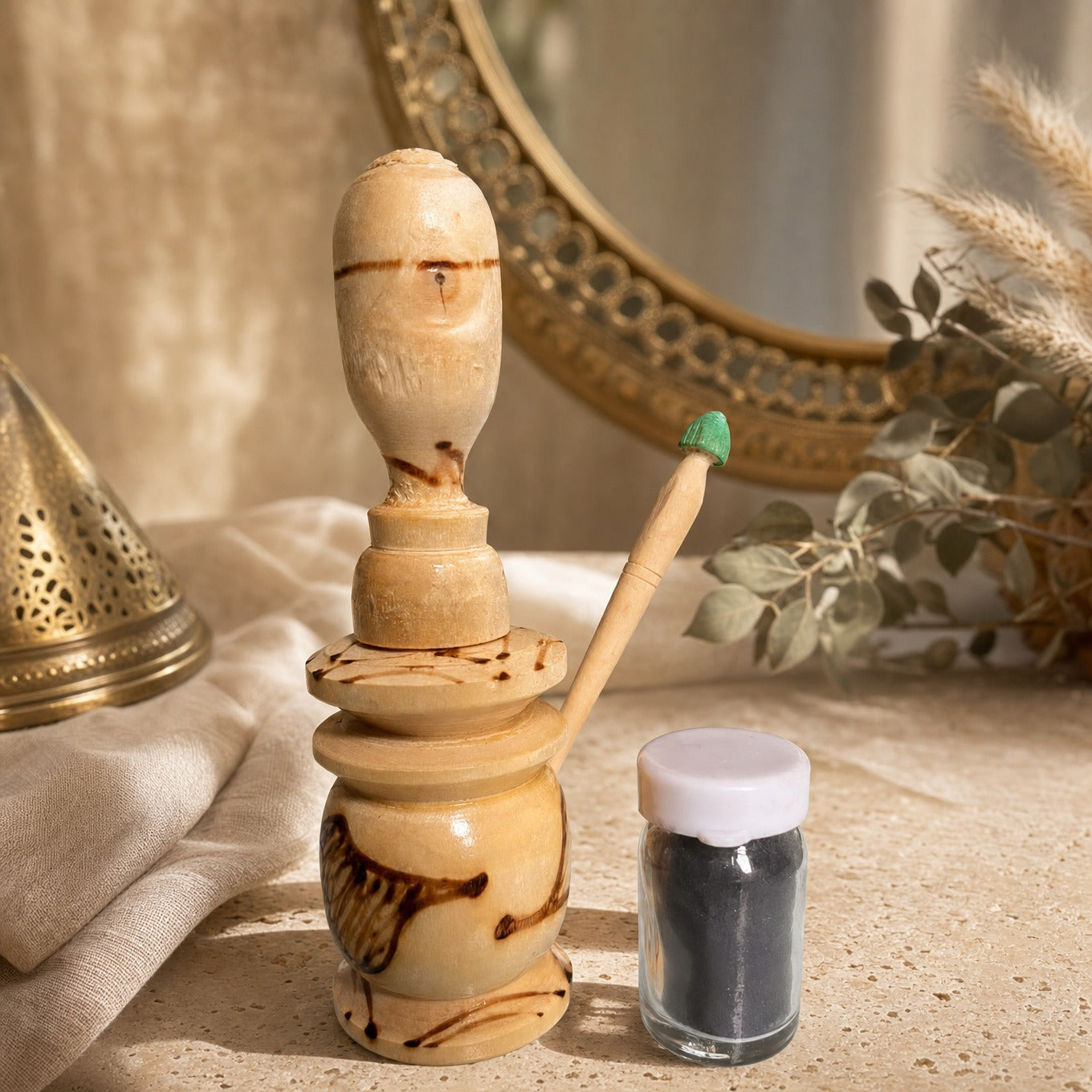 Natural Moroccan Kohl Set – Handcrafted Wooden Holder & Applicator.